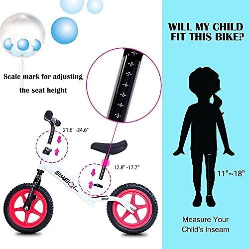 51mepNS6jIL. AC  - SIMEIQI 12’’ Balance Bike Lightweight Toddler Kids Training Bike 24 Months 2 3 4 5 Year Old No Pedal Push Bicycle Girls Boys Air-Free Tires