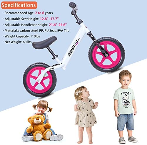 51nnjOr0vWL. AC  - SIMEIQI 12’’ Balance Bike Lightweight Toddler Kids Training Bike 24 Months 2 3 4 5 Year Old No Pedal Push Bicycle Girls Boys Air-Free Tires