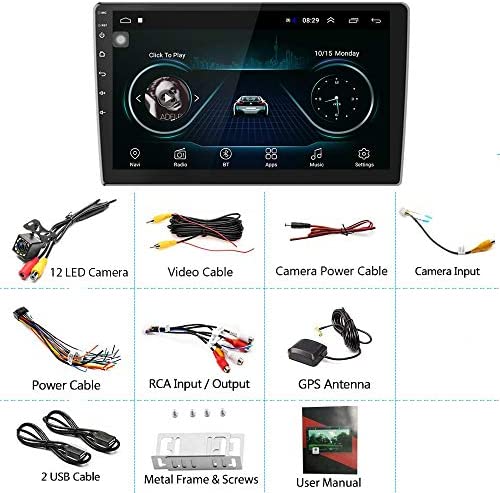 51siM30 BkL. AC  - Hikity 10.1 Android Car Stereo Double Din 10.1 Inch Touch Screen Car Radio GPS Navigation Bluetooth FM Radio Support WiFi Mirror Link for Android/iOS Phone + Dual USB Input & 12 LEDs Backup Camera