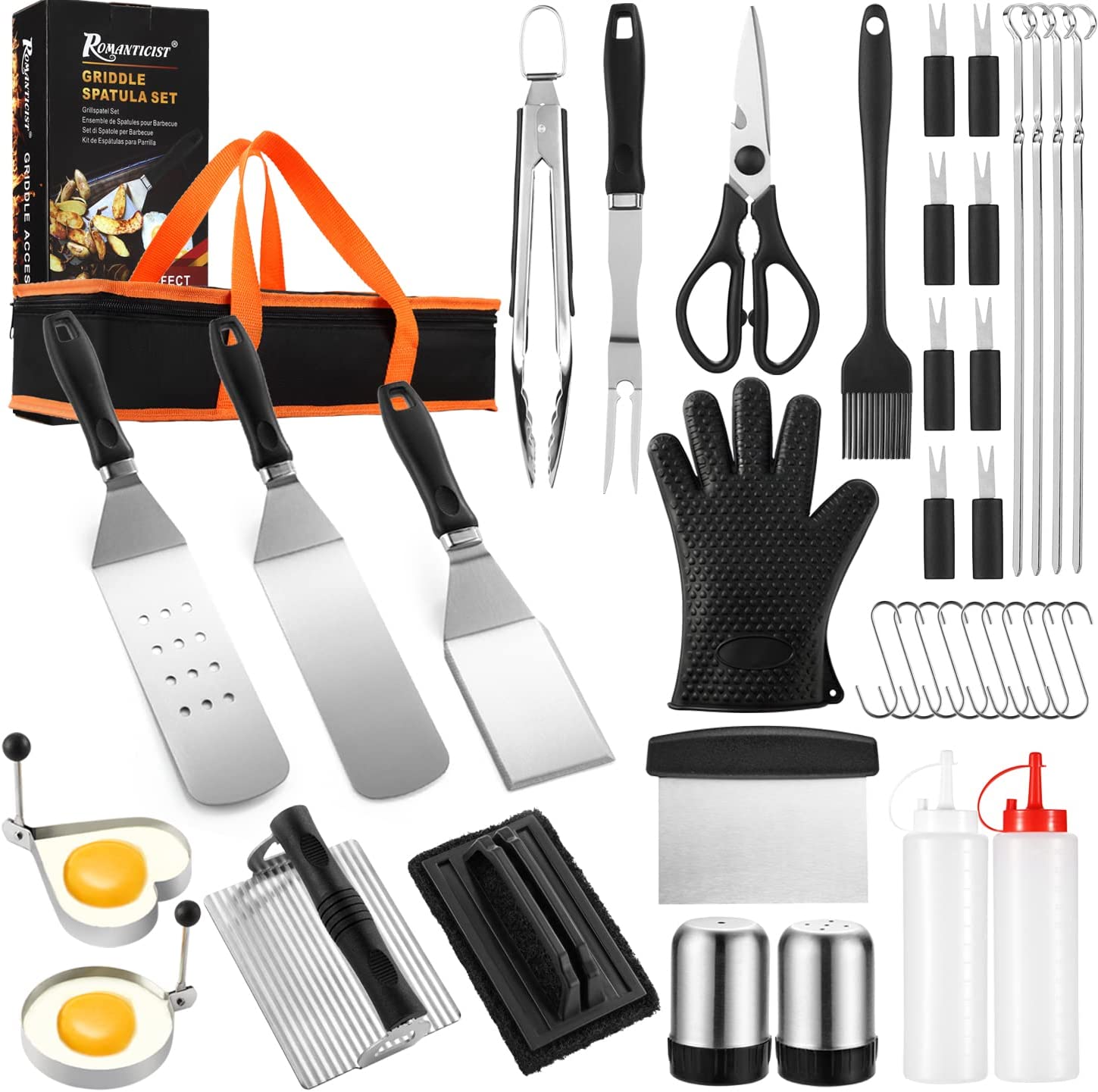 71JhhBStoxL. AC SL1500  - Griddle Accessories Tool-40pcs Flat Top Griddle Set,Stainless Steel Griddle Utensils with Spatulas,Tongs,Fork,Glove,Burger Press,Cleaning Brush.