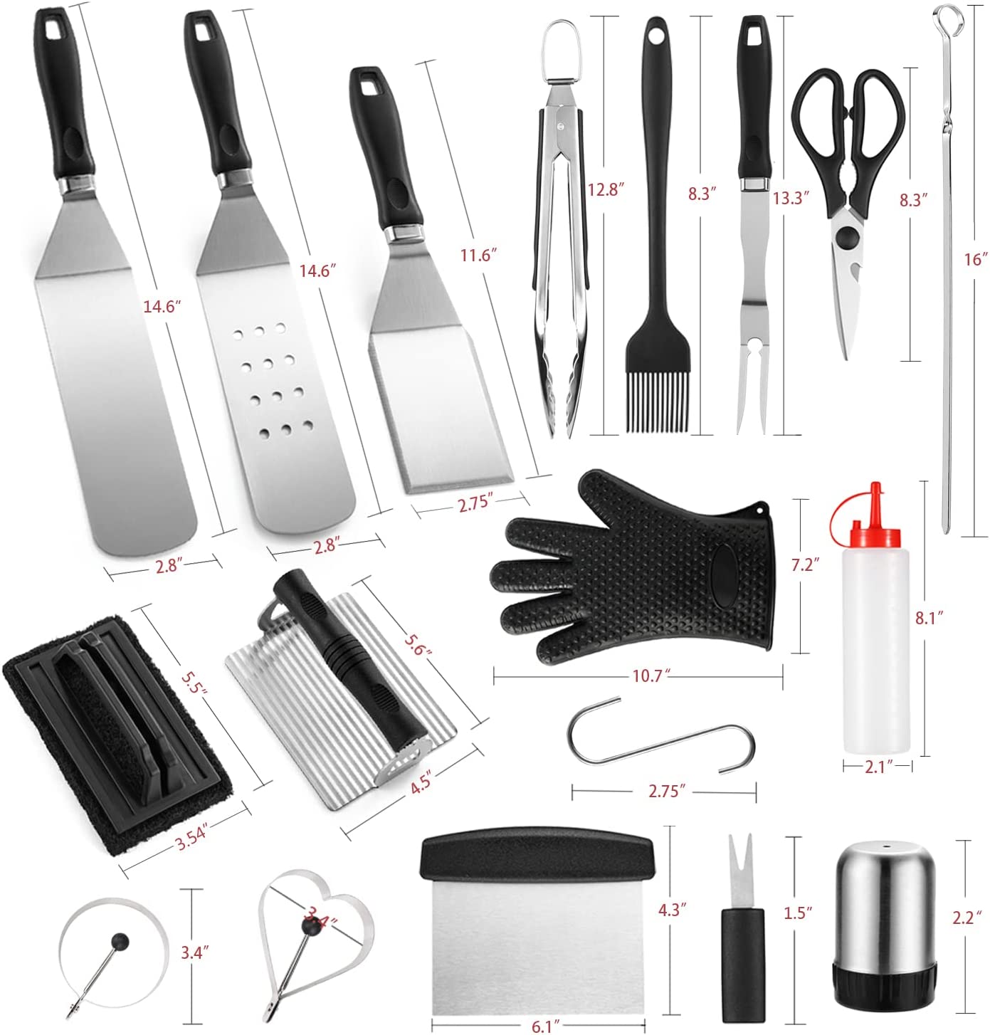 71Yae0Knv4L. AC SL1500  - Griddle Accessories Tool-40pcs Flat Top Griddle Set,Stainless Steel Griddle Utensils with Spatulas,Tongs,Fork,Glove,Burger Press,Cleaning Brush.