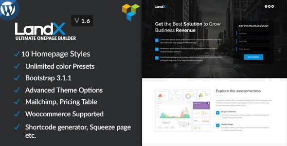 landx preview.  large preview - LandX Multipurpose WordPress Theme, Software Application Landing Pages Builder for Marketing Agency