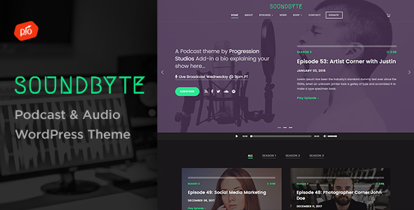 soundbyte preview.  large preview - Soundbyte - Podcast/Audio WordPress Theme