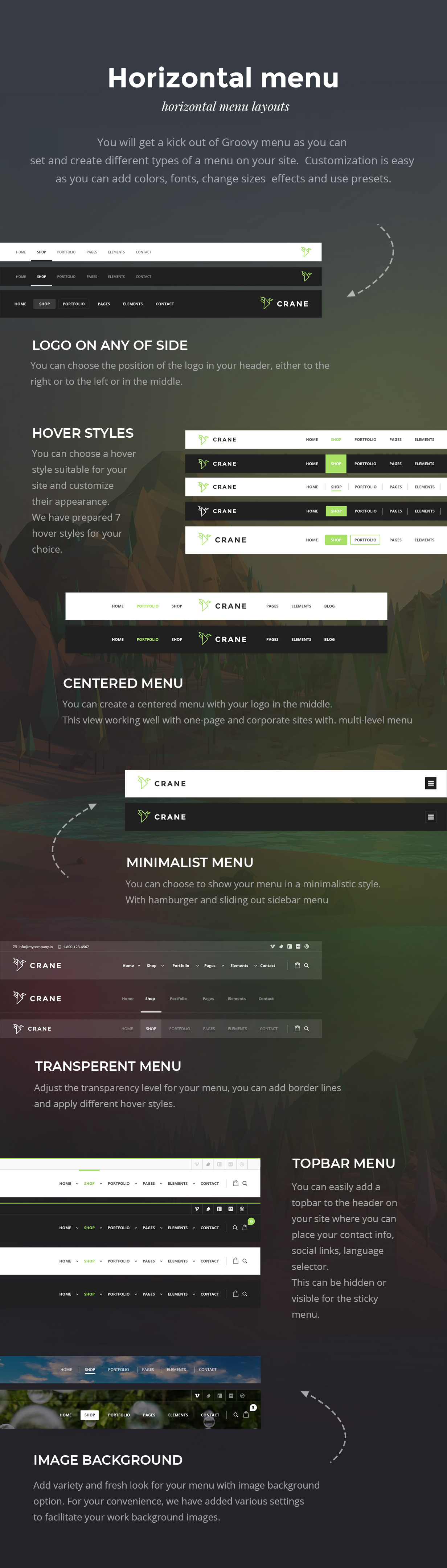 16 horizontal menu - Crane - Responsive Multipurpose WordPress Theme