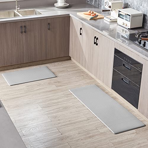 Lifewit Kitchen Rugs Soft Cushioned Anti Fatigue Mats for Kitchen Floor Front of Sink Waterproof Non Slip Heavy Duty PVC Kitchen Floor Mat Runner Rug Set for Home Office Laundry Room , Set of 2, Grey