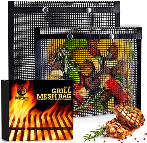 BBQ Mesh Grill Bags – 12 x 9.5 Inch Reusable Grilling Pouches for Charcoal, Gas, Electric Grills & Smokers – Heat-Resistant, Non-Stick Barbecue Bag is a Must-Have for All Pitmasters – Set of 2