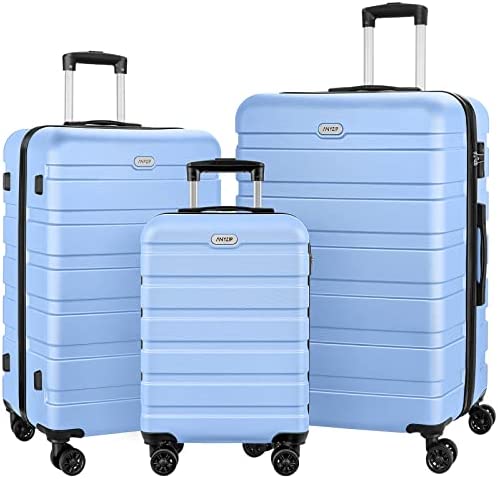 AnyZip Luggage Sets 3 Piece PC ABS Hardside Lightweight Suitcase with 4 Universal Wheels TSA Lock Carry On 20 24 28 Inch Light Blue