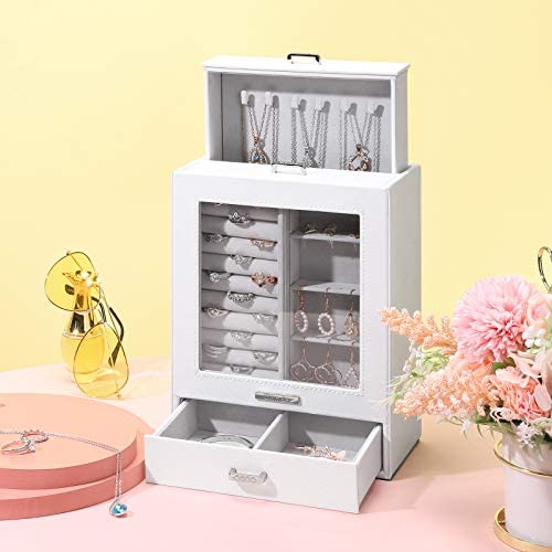 41LEJtDlr6L. AC  - Homde Jewelry Organizer Girls Women Jewelry Box for Necklaces Rings Earrings Gift Jewelry Storage Case Porcelain Pattern Series (White)