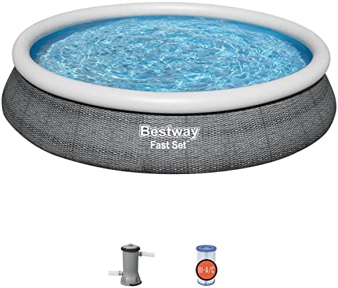 41XXfWnmY5L. AC  - Bestway 57267E Fast Set Up 15ft x 33in Outdoor Inflatable Round Above Ground Swimming Pool Set with 530 GPH Filter Pump, Blue