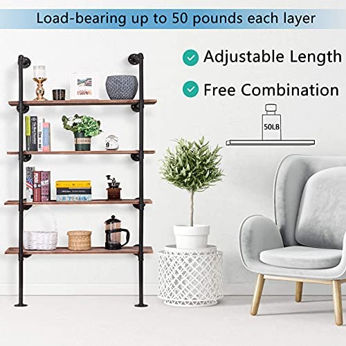 510QdO5O eL. AC  - Pynsseu Industrial Iron Pipe Shelf Wall Mount, Farmhouse DIY Open Bookshelf, Pipe Shelves for Kitchen Bathroom, bookcases Living Room Storage, 2Pack of 5 Tier