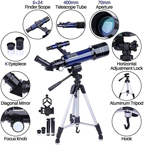 5135vGCJi7L. AC  - Telescope for Adults Astronomy, 70mm Aperture 400mm AZ Mount Refractor Telescope for Kids Beginners with Portable Backpack, Tripod and Smartphone Adapter