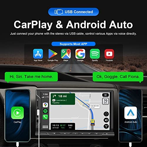 513obLcgaZL. AC  - Car Radio Bluetooth 5.2 Double Din Car Stereo with Apple CarPlay Android Auto 7 Inch HD Touchscreen Dual Din Car Radio with Backup Camera, AM/FM Car Radio Receiver, USB/SD Port, A/V Input, Mirror Link