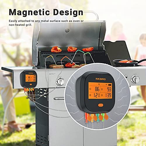 5144dIF3GiL. AC  - Inkbird WiFi Grill Meat Thermometer IBBQ-4T with 4 Colored Probes, Wireless Barbecue Meat Thermometer with Calibration, Timer, High and Low Temperature Alarm for Smoker, Oven, Kitchen, Drum