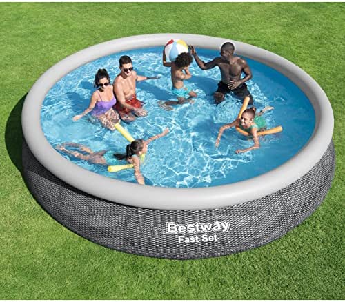 51N3+JV3mkL. AC  - Bestway 57267E Fast Set Up 15ft x 33in Outdoor Inflatable Round Above Ground Swimming Pool Set with 530 GPH Filter Pump, Blue