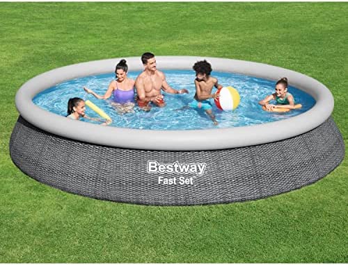 51NPrlT2s6L. AC  - Bestway 57267E Fast Set Up 15ft x 33in Outdoor Inflatable Round Above Ground Swimming Pool Set with 530 GPH Filter Pump, Blue