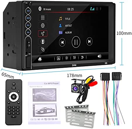 51QcQ9U3upL. AC  - 7 Inch Double Din Car Stereo with 12-LED HD Backup Camera, Touchscreen Radio Audio Receiver MP5/4/3 Player with Bluetooth Hands-Free, Phone Mirror Link, USB/TF/AUX Port, Remote Control