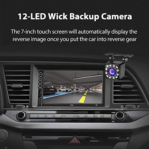 51fAi+QvZxL. AC  - 7 Inch Double Din Car Stereo with 12-LED HD Backup Camera, Touchscreen Radio Audio Receiver MP5/4/3 Player with Bluetooth Hands-Free, Phone Mirror Link, USB/TF/AUX Port, Remote Control