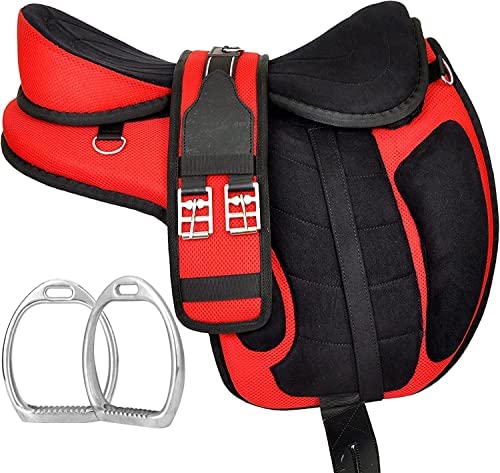 51rfdeUN26L. AC  - Equitack Synthetic Freemax Treeless English Horse Saddle Tack & Leather Straps | Get 1 Matching Girth 10" in to 20" Inch Seat Size (Synthetic, 16.5 inches seat)