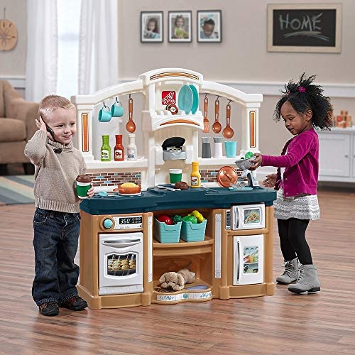 51wSakWriIL. AC  - Step2 Fun with Friends Kitchen | Large Plastic Play Kitchen with Realistic Lights & Sounds | Blue Kids Kitchen Playset & 45-Pc Kitchen Accessories Set