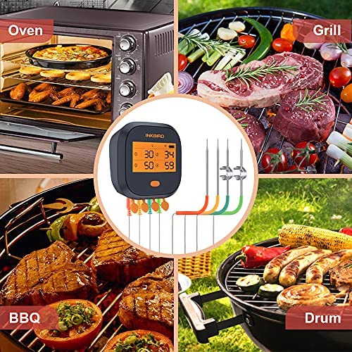 61D34eq5kBL. AC  - Inkbird WiFi Grill Meat Thermometer IBBQ-4T with 4 Colored Probes, Wireless Barbecue Meat Thermometer with Calibration, Timer, High and Low Temperature Alarm for Smoker, Oven, Kitchen, Drum