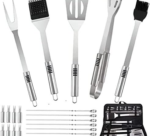 1675314947 415sSZIwLhL. AC  491x445 - BBQ Accessories Kit - 20pcs Stainless BBQ Grill Tools Set for Smoker Camping Barbecue Grilling Tools BBQ Utensil Set Outdoor Cooking Tool Set with Canvas Bag Gift for Thanksgiving Day, Christmas
