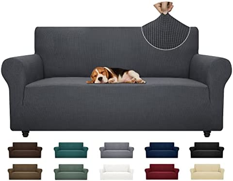 41+nX1o07VL. AC  - ZNSAYOTX Super Stretch Couch Cover Universal Sofa Covers for Living Room Dogs Pet Friendly Furniture Protector Fitted Spandex Sofa Slipcovers with Anti Slip Foam Sticks (Dark Grey, Sofa)