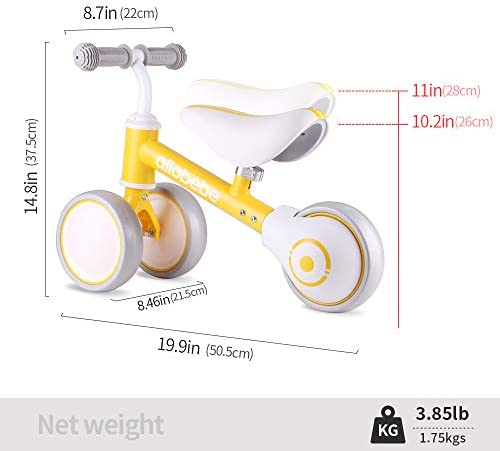 413zJqt6vQL. AC  - allobebe Baby Balance Bike, Toddler Bikes Bicycle for 12-36 Months for 1 Year Old Girl and boy to Scoot Around with Adjustable Seat Smooth Silent 3 Wheels