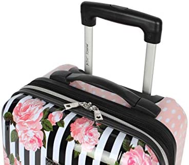 415niLAlcuL. AC  - Betsey Johnson Designer Underseat Luggage Collection - 15 Inch Hardside Carry On Suitcase for Women- Lightweight Under Seat Bag with 2-Rolling Spinner Wheels (Stripe Roses)