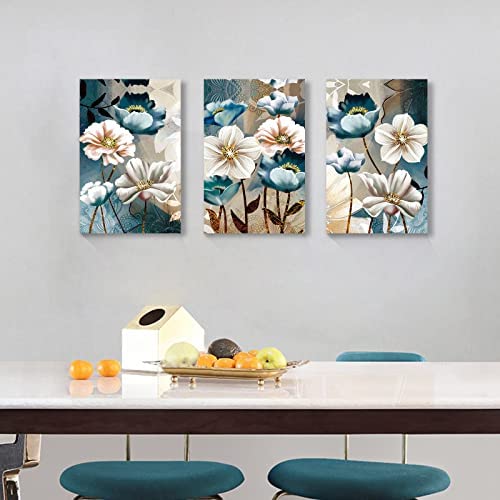 41EEfv8GLQL. AC  - SERIMINO 3 Piece Lotus Flower Canvas Wall Art for Living Room White and Indigo Blue Floral Picture Wall Decor for Dining Room Bedroom Bathroom Kitchen Print Painting for Home Decorations