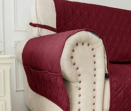 41IxzVXfHdL. AC  - Ameritex Couch Sofa Slipcover 100% Waterproof Nonslip Quilted Furniture Protector Slipcover for Dogs, Children, Pets Sofa Slipcover Machine Washable (Burgundy, 68")