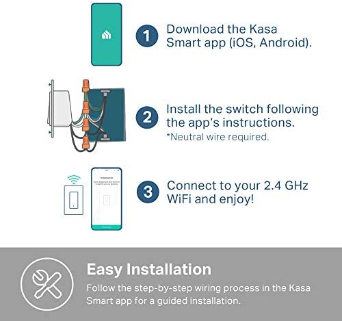 41S7GNU0 TL. AC  - Kasa Smart Light Switch HS200, Single Pole, Needs Neutral Wire, 2.4GHz Wi-Fi Light Switch Works with Alexa and Google Home, UL Certified, No Hub Required , White