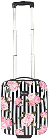 41UvGSX7lhL. AC  - Betsey Johnson Designer Underseat Luggage Collection - 15 Inch Hardside Carry On Suitcase for Women- Lightweight Under Seat Bag with 2-Rolling Spinner Wheels (Stripe Roses)