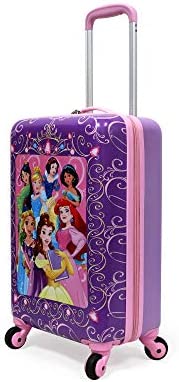 41Wo+B2h2tL. AC  - Disney Princess Luggage 20 Inches Hard-Sided Rolling Spinners Carry-On Tween Travel Trolley Suitcase for Kids - Pink