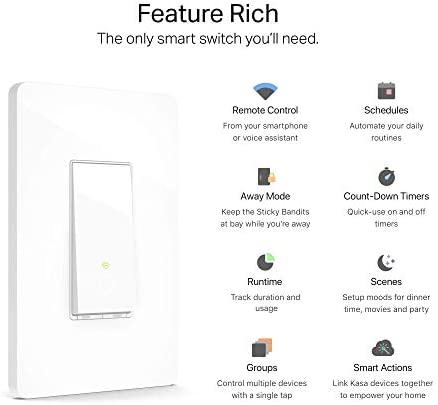 41lZhRTow6L. AC  - Kasa Smart Light Switch HS200, Single Pole, Needs Neutral Wire, 2.4GHz Wi-Fi Light Switch Works with Alexa and Google Home, UL Certified, No Hub Required , White