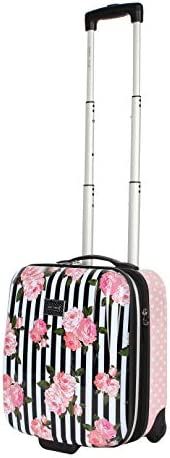 41wTnd+fkNL. AC  - Betsey Johnson Designer Underseat Luggage Collection - 15 Inch Hardside Carry On Suitcase for Women- Lightweight Under Seat Bag with 2-Rolling Spinner Wheels (Stripe Roses)