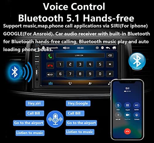513ibjF4+KL. AC  - Double Din Car Stereo Wireless CarPlay Wireless Android Auto, 7inch Car Audio Receiver MP5 Player Car Radio Touchscreen with Bluetooth, Mirror Link, Backup Camera, FM, SWC, USB/AUX/TF/Subwoofer