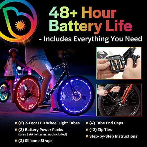 51IFmWQB1RL. AC  - Brightz WheelBrightz LED Bike Wheel Lights – Pack of 2 Tire Lights – Bright Colorful Bicycle Light Decoration Accessories – Bike Wheel Lights Front and Back for Riding at Night – Fun for Kids & Adults