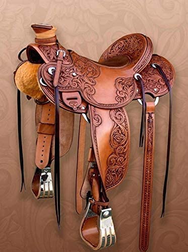 51ZGcomI44S. AC  - Equitack Wade Tree A Fork Premium Western Leather Roping Ranch Work Horse Saddle Tack, Headstall, Breastcollar & Reins