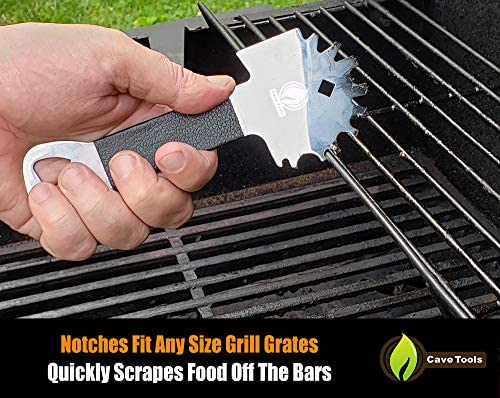 51v0L0gR2AL. AC  - Cave Tools Bristle-Free Metal Grill & Griddle Scraper - Includes Bottle Opener - Barbeque Brush Substitute - BBQ Grill Accessories, Stainless Steel