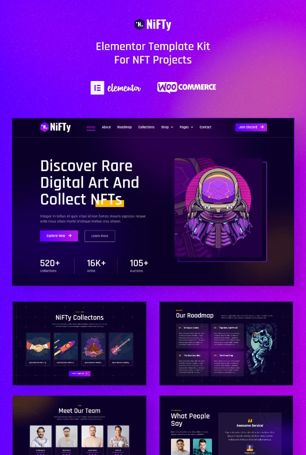 nifty features - NiFTy - NFT Project & Portfolio WordPress Elementor Template Kit