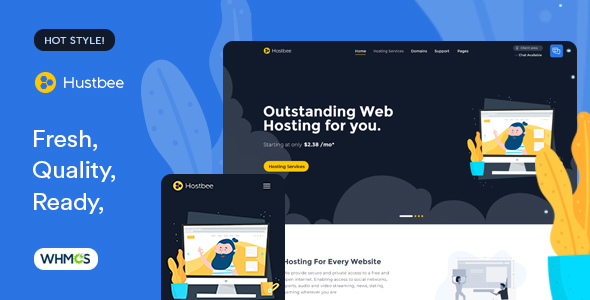 01 preview.  large preview - Hustbee - Hosting HTML & WHMCS Template