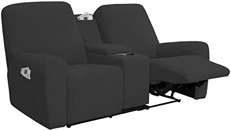 1677654632 21N2C8TJXKL. AC  - Easy-Going Stretch Recliner Loveseat Cover with Center Console Sofa Slipcover Soft Fitted Fleece 2 Seats Couch with Cup Holder and Storage Washable Furniture Protector Dark Gray