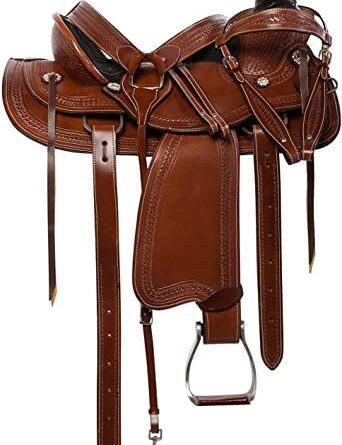 1677915119 41RLT490C8L. AC  342x445 - Equitack Wade Tree A Fork Premium Western Leather Roping Ranch Work Horse Saddle Size 14" to 18" Inch Seat Available