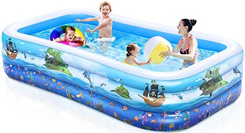 1678088186 41KJdN1X7xL. AC  - Inflatable Swimming Pool Kiddie Pool: 95" x 55" x 22" Large Size Blow Up Swimming Pool for Family Adult Kid Toddler Giant Rectangle Lounge Big Deep Blowup Pool for Outside Backyard Outdoor Ground