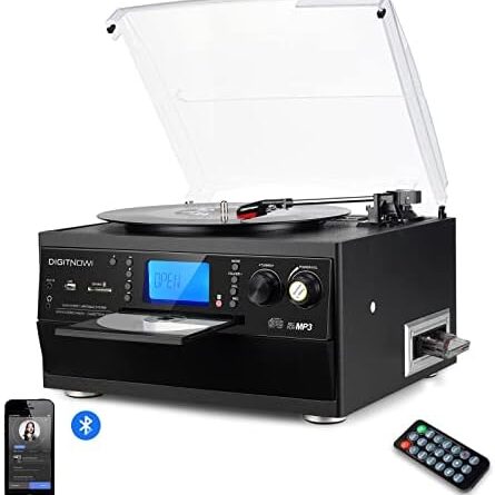 1679432354 41TUluR gxL. AC  445x445 - DIGITNOW Bluetooth Record Player Turntable with Stereo Speaker, LP Vinyl to MP3 Converter with CD, Cassette, Radio, Aux in and USB/SD Encoding, Remote Control, Audio Music Player Built in Amplifier