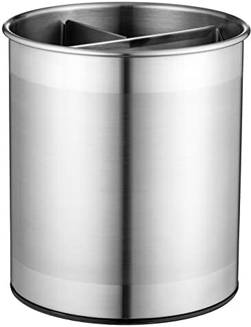31Wi4sUNM9L. AC  - Extra-Large Stainless Steel Kitchen Utensil Holder - 360° Rotating Utensil Caddy - Weighted Base for Stability - Utensil Crock With Removable Divider for Easy Cleaning - Countertop Utensil Organizer.