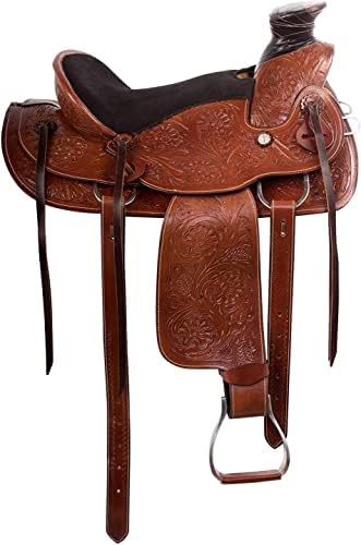 41 5BLI0kmL. AC  - Equitack Wade Saddle Premium Western Leather Roping Ranch Work Horse Saddle Tack, Headstall, Breastplate & Reins Size 14'' to 18''