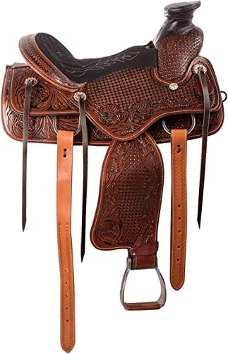 410TiwVX8SL. AC  - Equitack Wade Tree A Fork Premium Western Leather Roping Ranch Work Horse Saddle Tack, Headstall, Breastplate & Reins Size 14'' to 18''