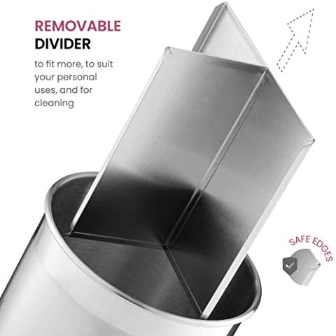 416+tEw7cUL. AC  - Extra-Large Stainless Steel Kitchen Utensil Holder - 360° Rotating Utensil Caddy - Weighted Base for Stability - Utensil Crock With Removable Divider for Easy Cleaning - Countertop Utensil Organizer.