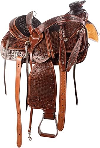 416ZP+yFWyL. AC  - Equitack Wade Tree A Fork Premium Western Leather Roping Ranch Work Horse Saddle Tack, Headstall, Breastplate & Reins Size 14'' to 18''
